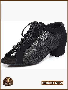 Lace-up Latin Dance Shoes Low Heel Open Toe Ballroom Salsa Practice Suede Sole